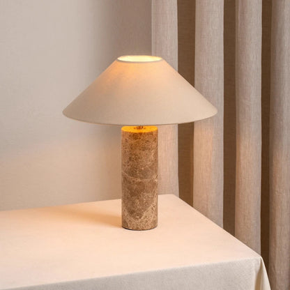 Cylindrical Marble LED Table Lamp White Fabric Lampshade Living Room Study Restaurant Bedroom Desk