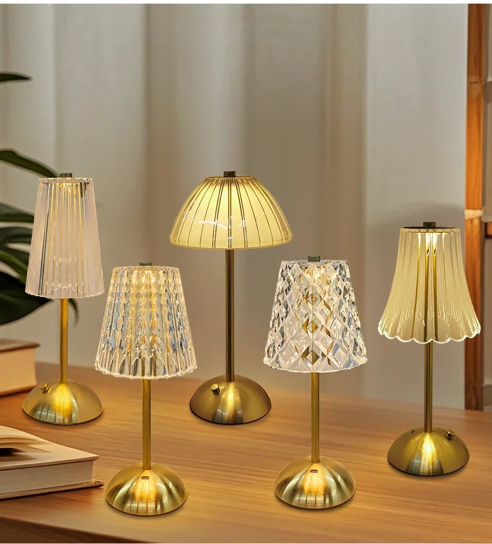Crystal LED Table Lamp Touch Sensor Rechargeable Night Light Bedroom Bedside Bar Hotel Decor