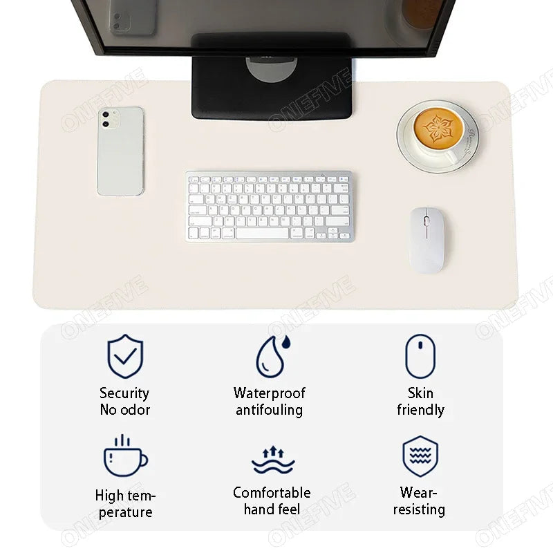 Two-Tone PU Leather Desk Mat – Large Waterproof Mouse Pad