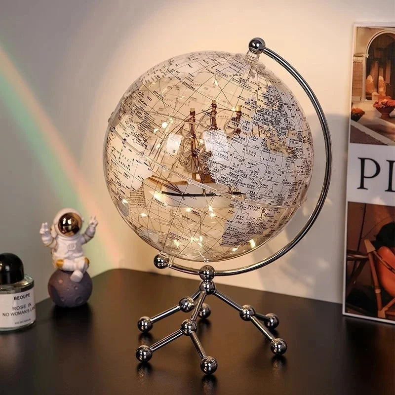 Luxury Modern Globe Ornament With Sailboat Accent Elegant Metal Sculpture For Living Room TV Stand
