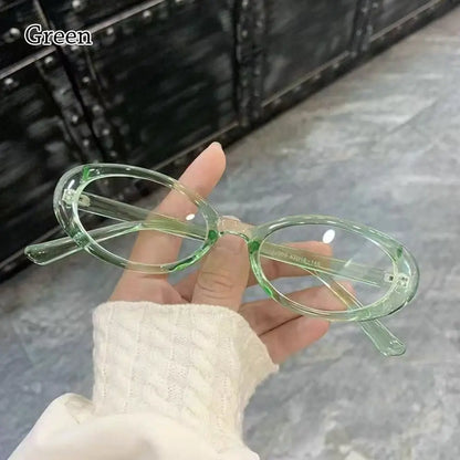 Y2K Retro Oval Frame Glasses Women Female Sweet Cool Eyewear Trend Reading Computer Anti Blue