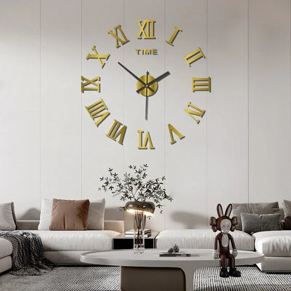 3D Acrylic Mirror Wall Clock Self-Adhesive DIY Large Round Layout Choice of Finishes