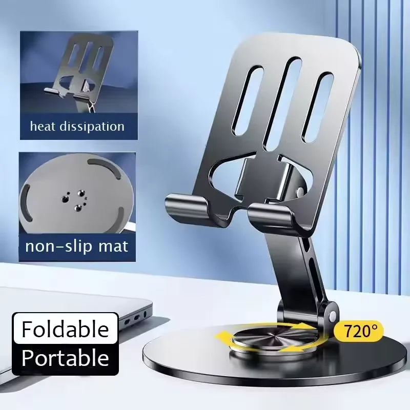 360° Rotating Phone Stand – Foldable Aluminium Desk Holder