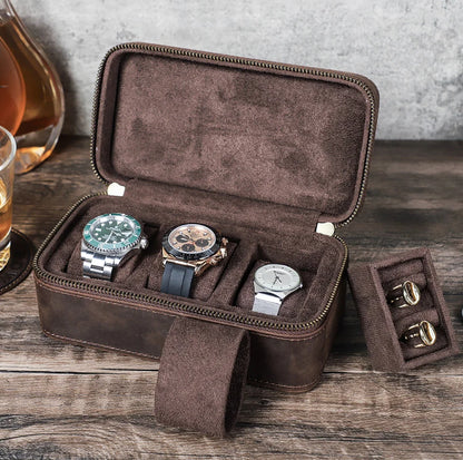 Genuine leather Watch Case Jewellery Travel Storage Box for Ring Earrings Cufflinks
