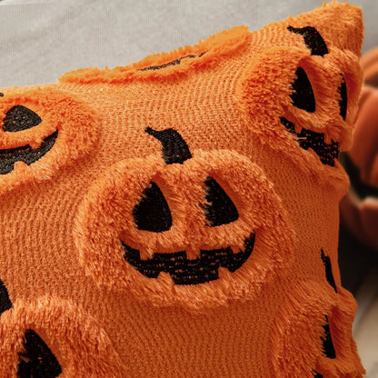 Fall Halloween Throw Pillow Covers Decorative Pumpkin Pattern Pillowcase Soft Plush Faux