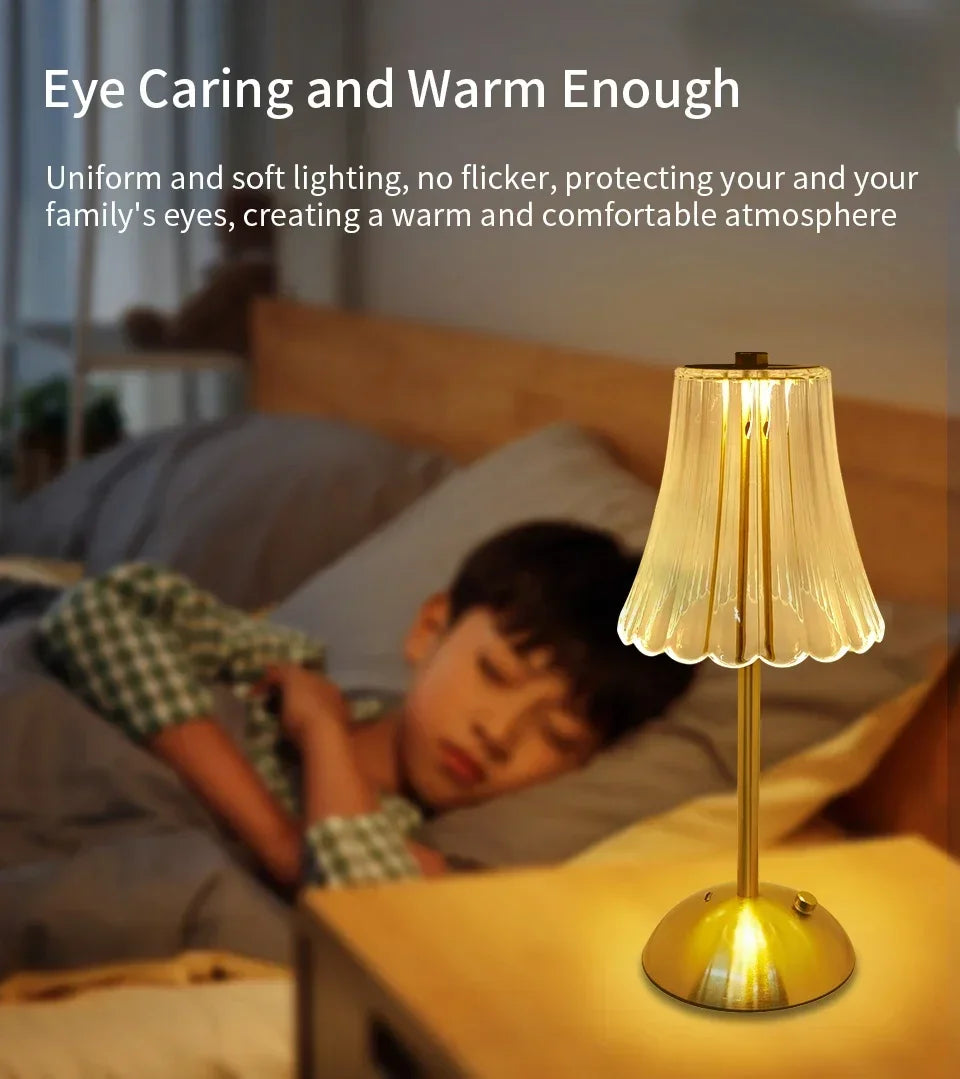 Crystal LED Table Lamp Touch Sensor Rechargeable Night Light Bedroom Bedside Bar Hotel Decor