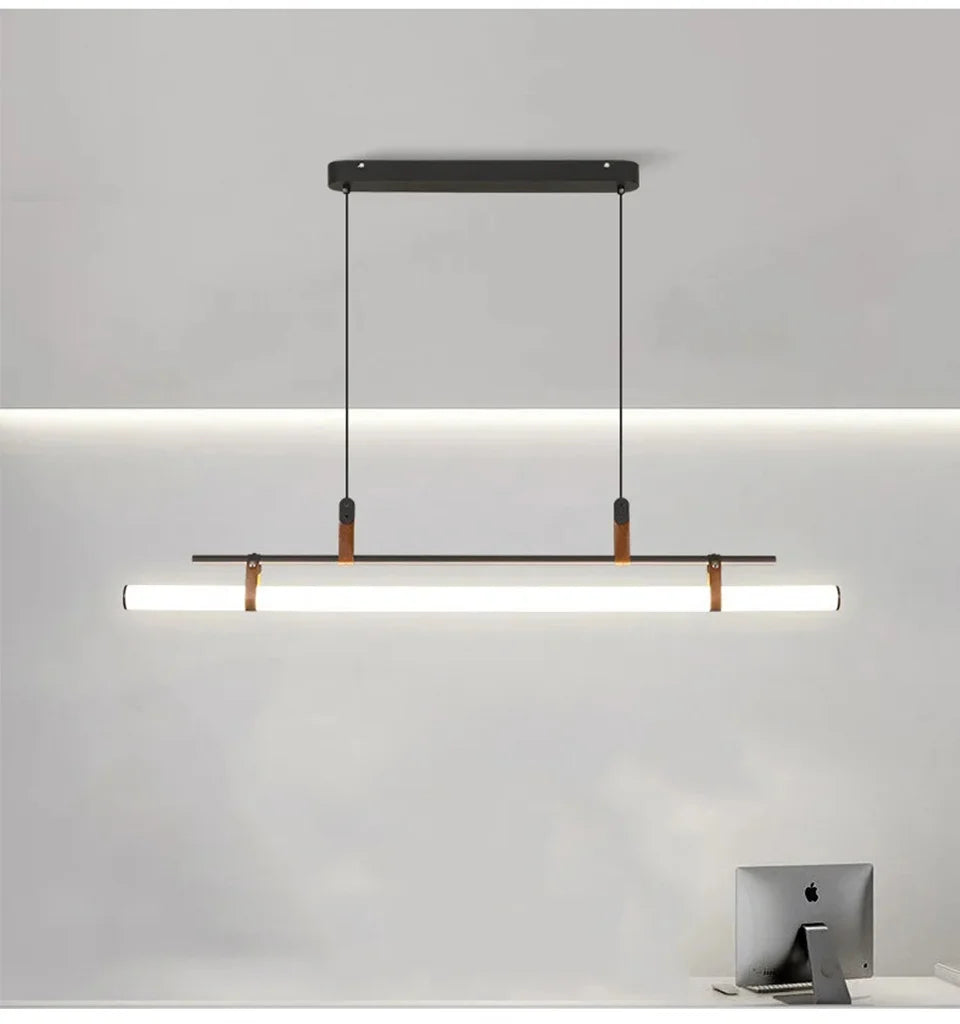 Linear LED Pendant Light Leather Dining Kitchen Island Lamp