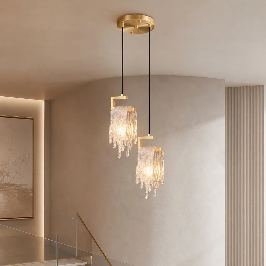 Brass Crystal Icicle Pendant Light Ceiling Chandelier