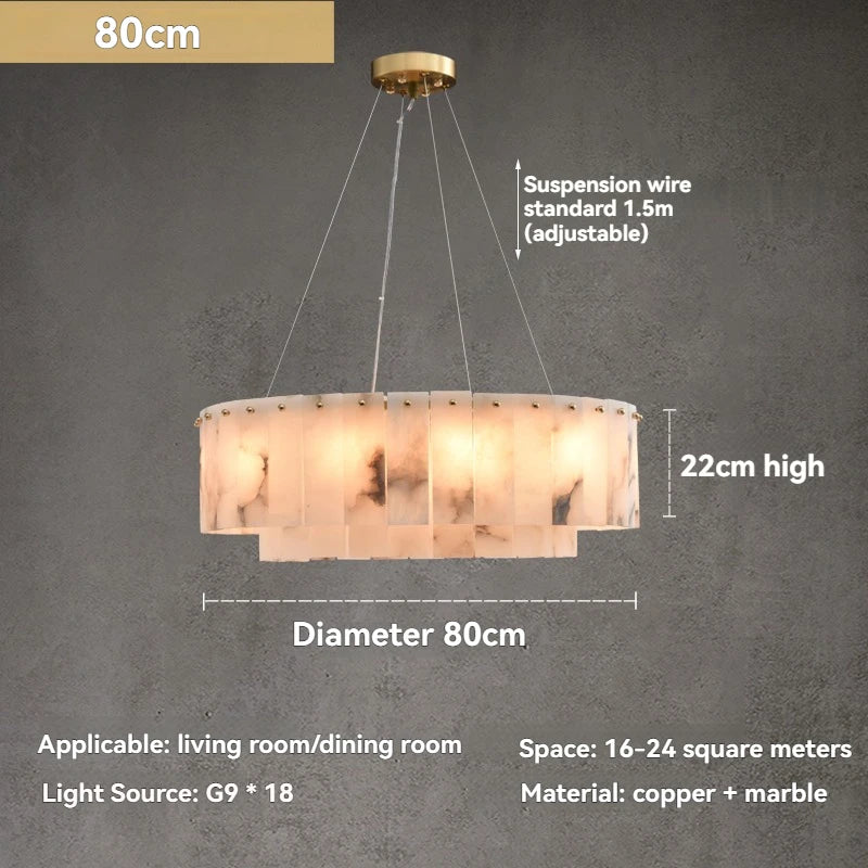 Natural Marble & Brass Ring Chandelier Pendant Light Round Linear & 2-Tier
