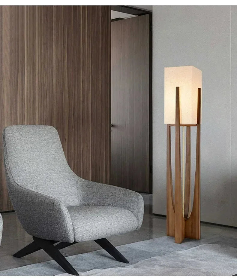 Japanese Solid Wood Floor Lamp Living Room Bedroom Hotel Tea Room Standing Light Rice Paper Shade