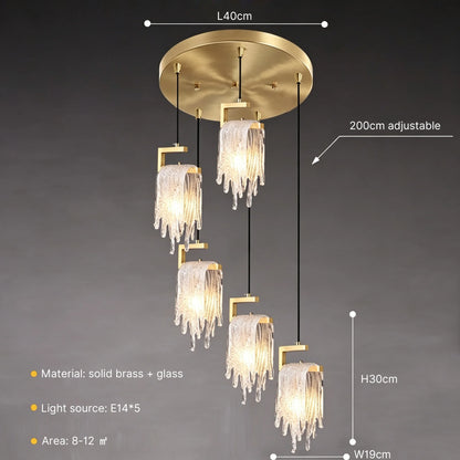 Brass Crystal Icicle Pendant Light Ceiling Chandelier