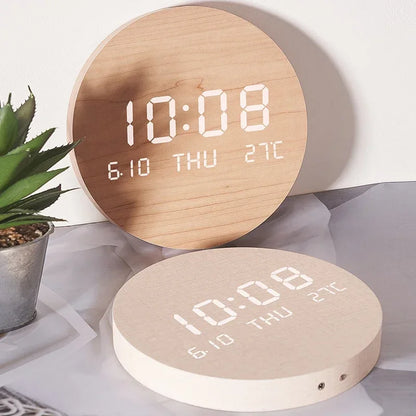 LED Digital Wall Clock with Temperature Display Multi-Function Silent Operation