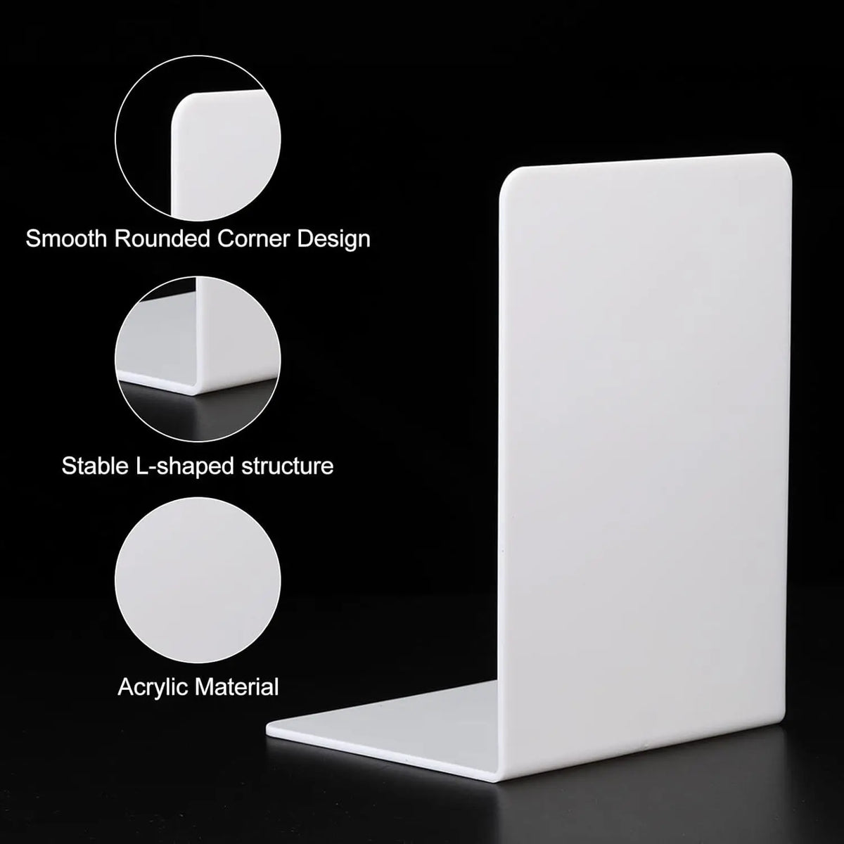 Transparent Acrylic Bookends L-Shaped Desktop Book Organizer Clear Black White 2 4 8 Pack Office