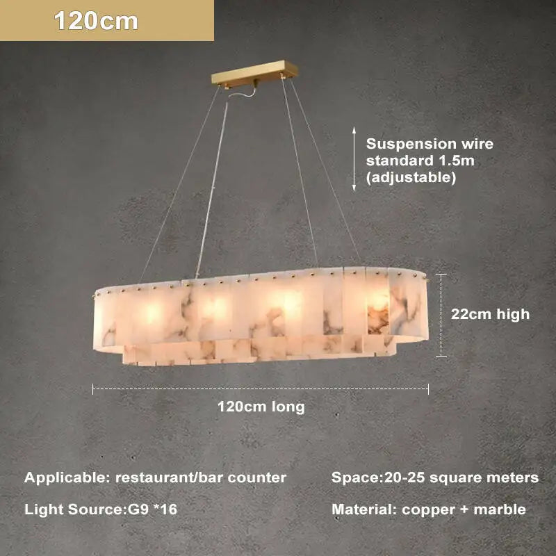 Natural Marble & Brass Ring Chandelier Pendant Light Round Linear & 2-Tier