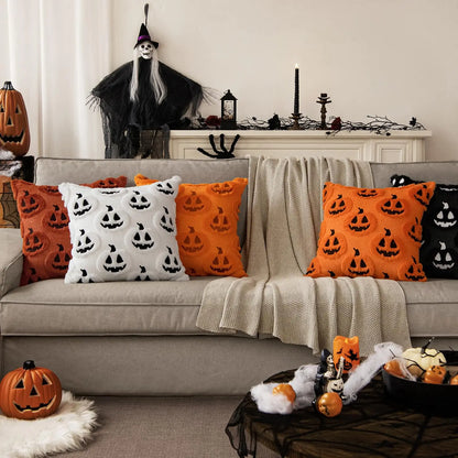 Fall Halloween Throw Pillow Covers Decorative Pumpkin Pattern Pillowcase Soft Plush Faux