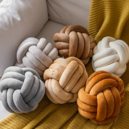 Velvet Knot Ball Cushion Decorative Round Throw Pillow 22cm or 28cm