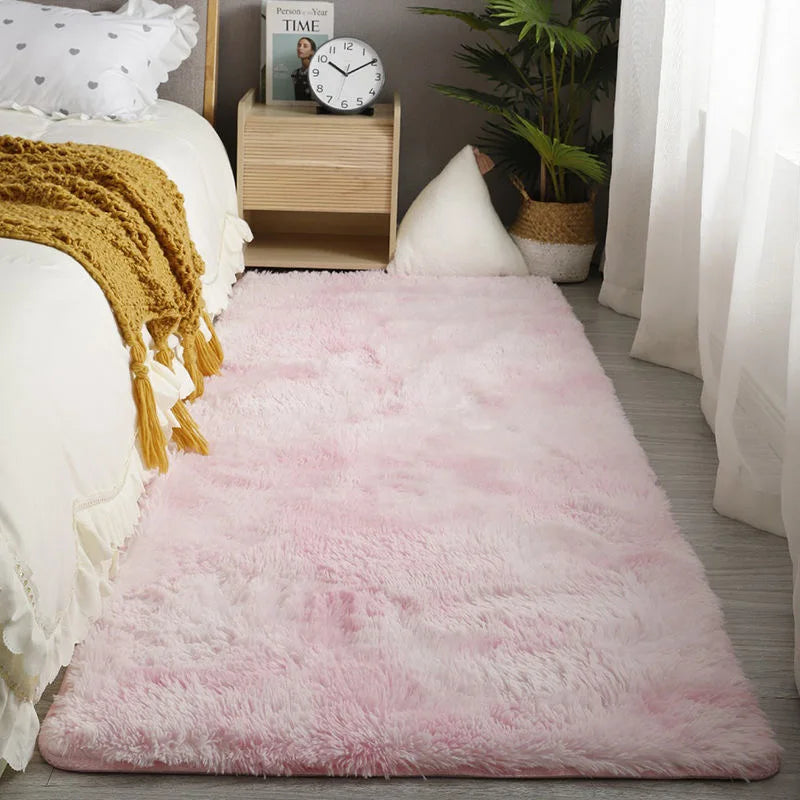 Pink Fluffy Kids Bedroom Rug Soft Girls Floor Mat