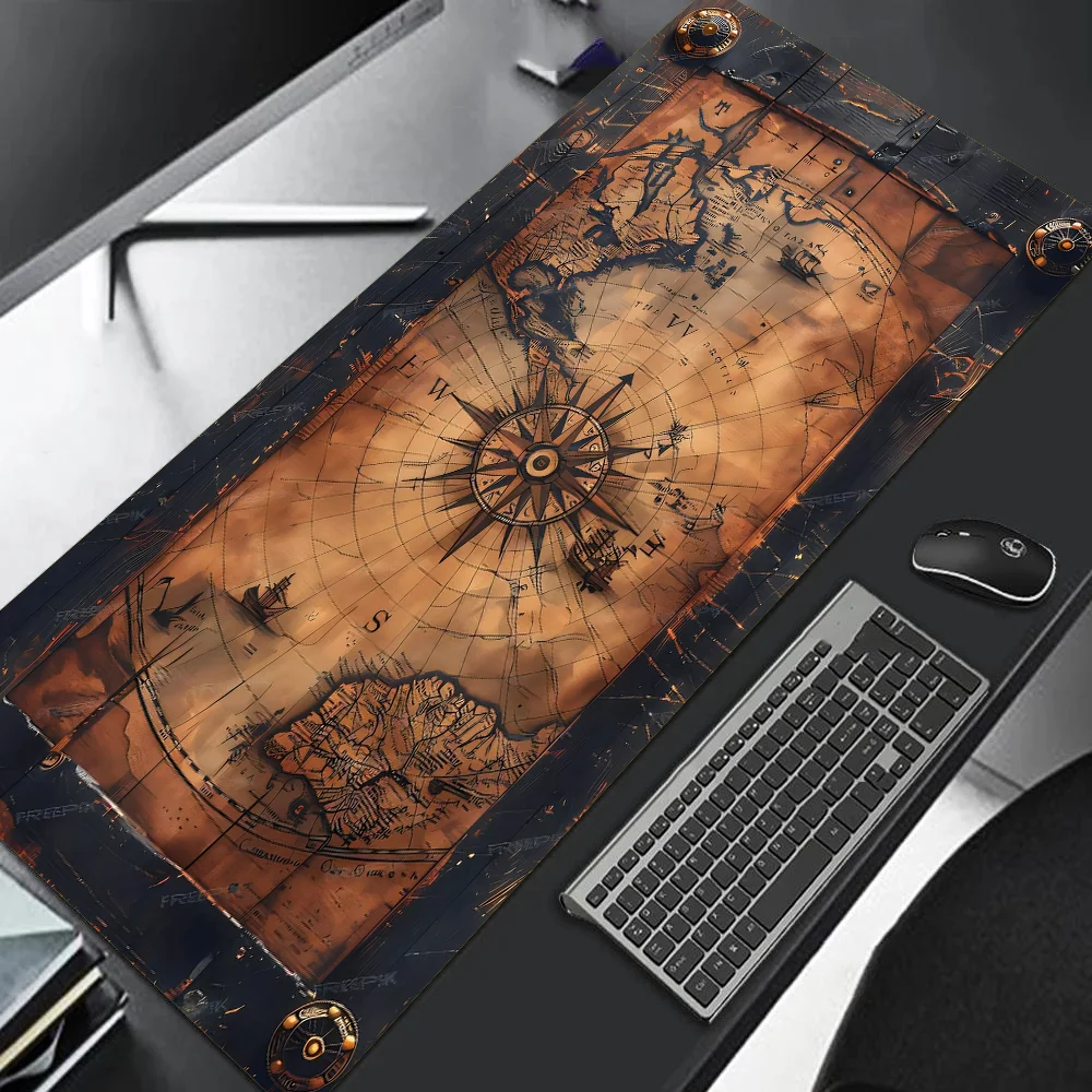 XXL Vintage Steampunk Compass Gaming Mouse Pad Large Desk Mat Non-Slip Stitched Extended Office
