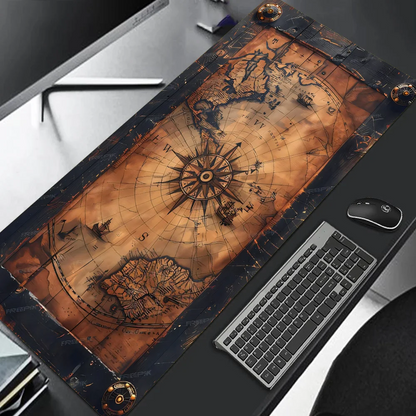 XXL Vintage Steampunk Compass Gaming Mouse Pad Large Desk Mat Non-Slip Stitched Extended Office