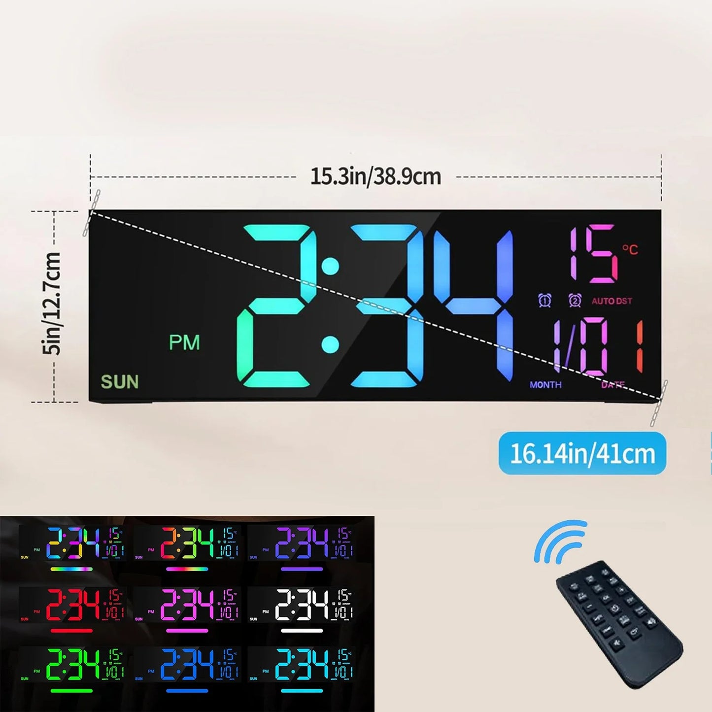 16" LED Digital Wall Clock with Remote