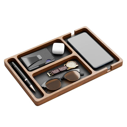 Wooden Desktop Storage Box Solid Wood Partition Organizer Phone Headphone Debris Tray Office Desk