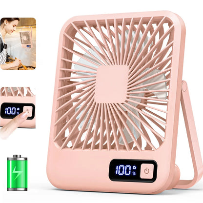 USB Rechargeable Foldable Desk Fan 180° Tilt Personal Speeds Ultra Quiet With Power Display For