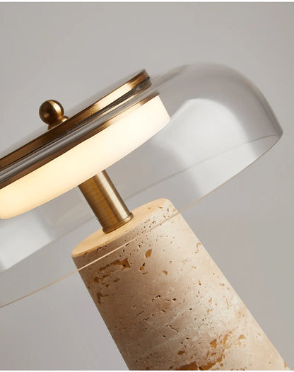 Mushroom Shaped Travertine Table Lamp Modern Natural Yellow Cave Stone Desk Indoor Decor Lighting