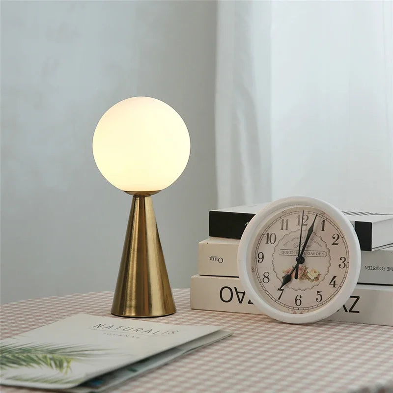 Glass Ball Table Lamps Gold Metal Cone Lights Living Room Beside Lamp Study Desk Book Light Art