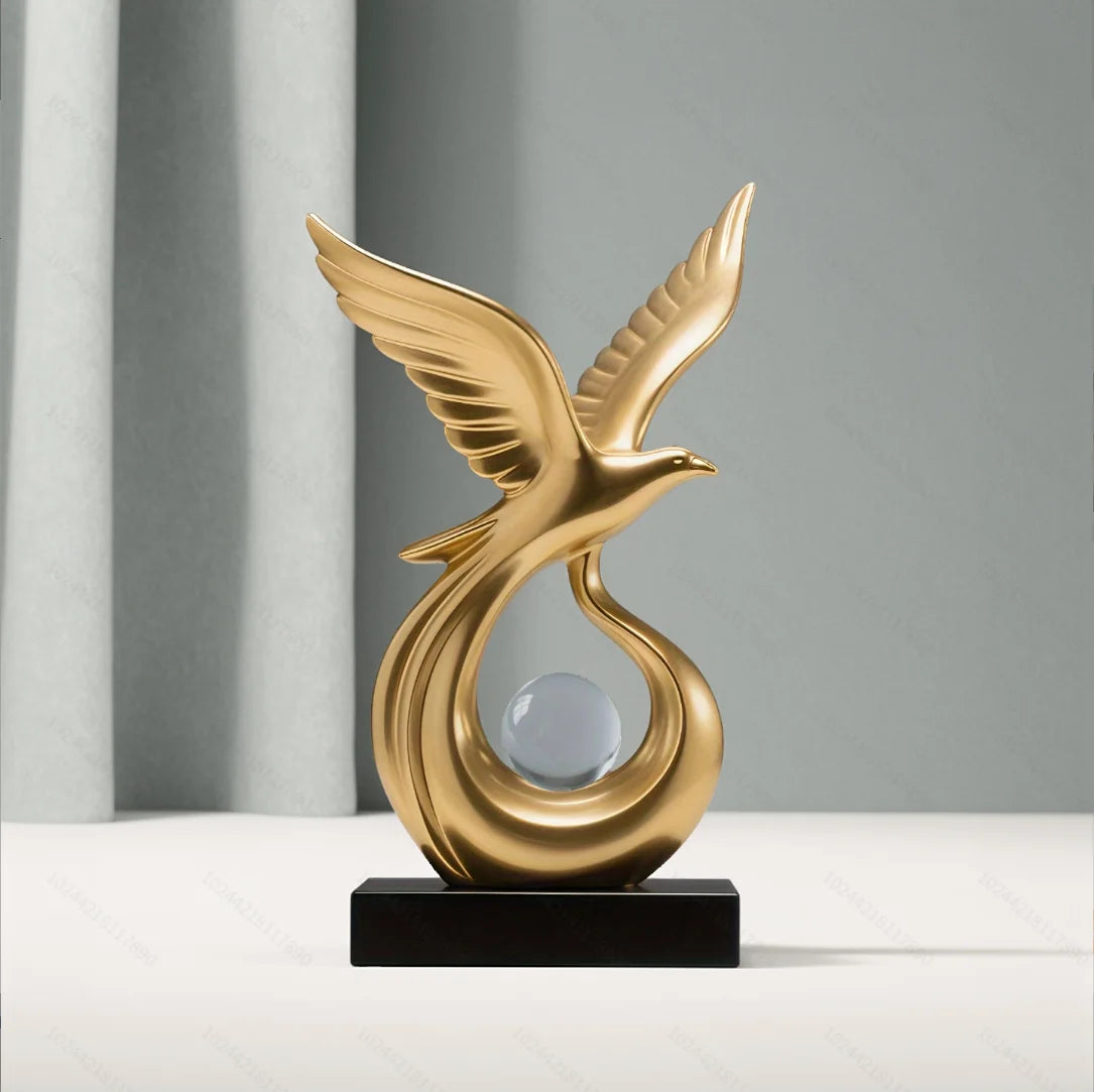 Eagle Crystal Ball Sculpture Modern Resin Statue Gold, White or Black