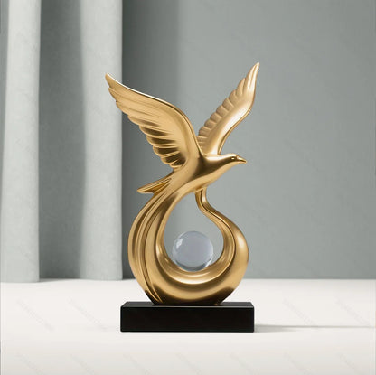 Eagle Crystal Ball Sculpture Modern Resin Statue Gold, White or Black