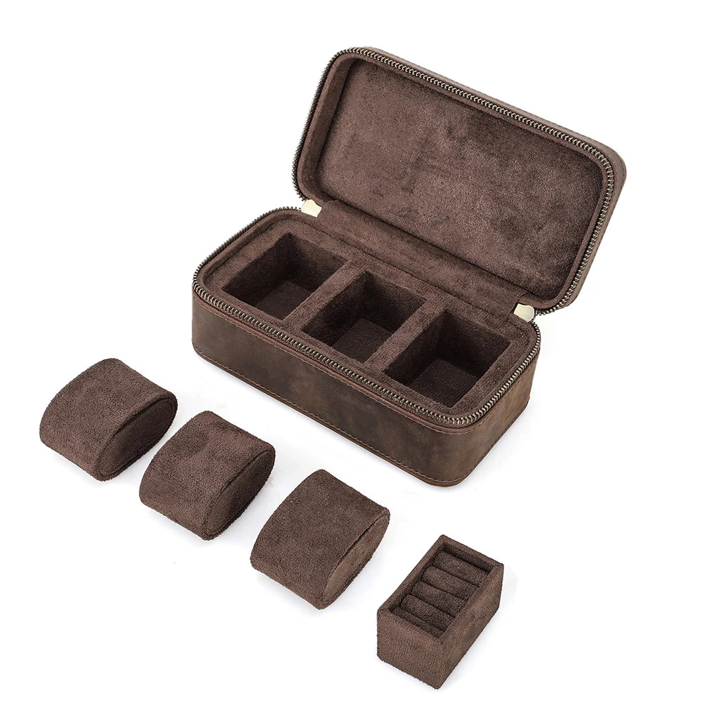 Genuine leather Watch Case Jewellery Travel Storage Box for Ring Earrings Cufflinks