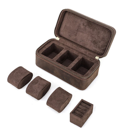 Genuine leather Watch Case Jewellery Travel Storage Box for Ring Earrings Cufflinks