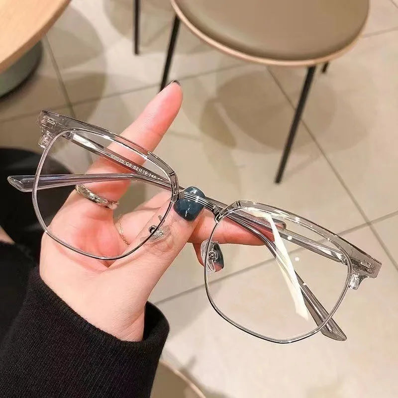Fashion Unisex Square Plain Glasses for Men Women Metal Frame Polygon Eyeglasses Gentle Black anti