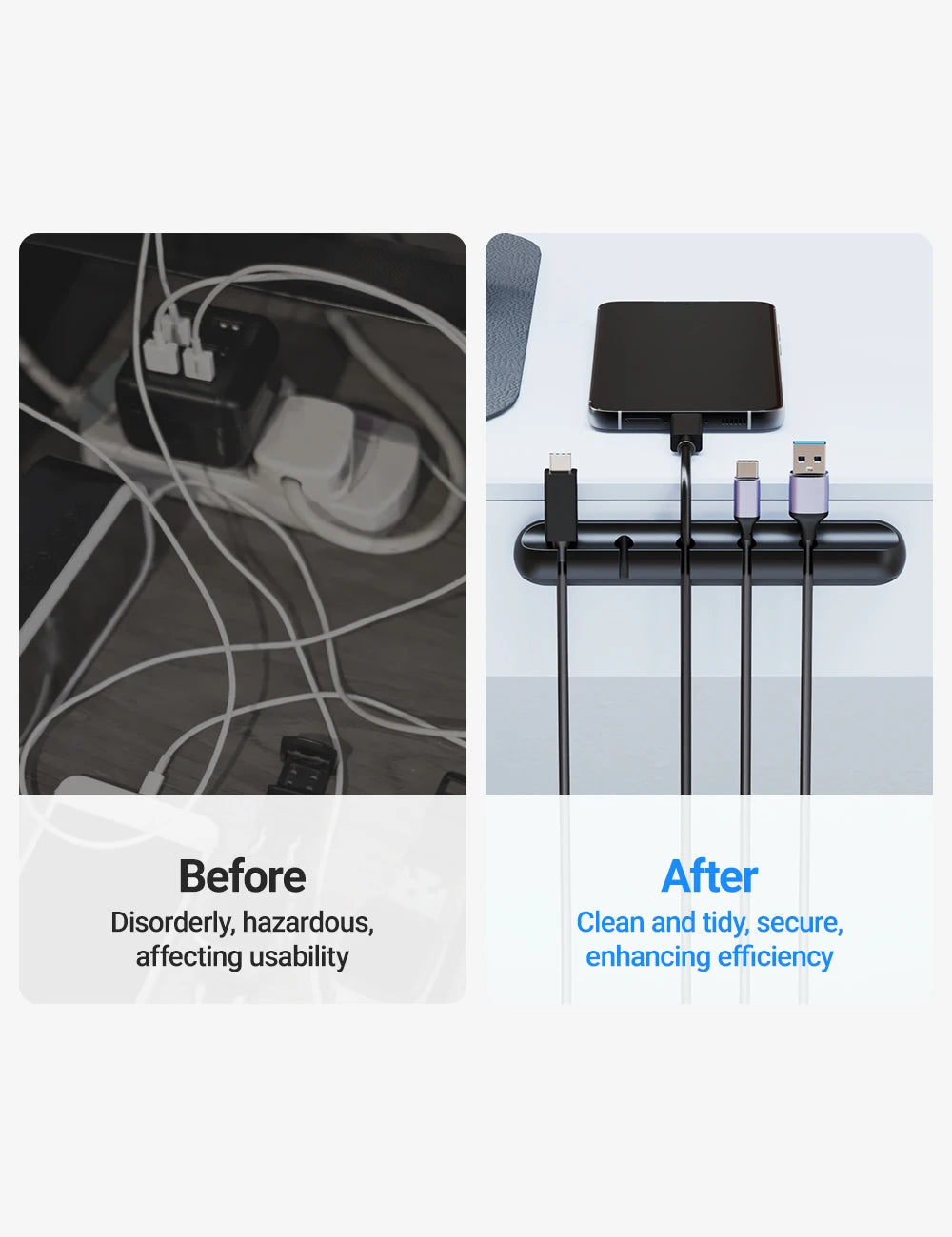 Cable Management Clips – Desk Cord Organiser for USB Cables