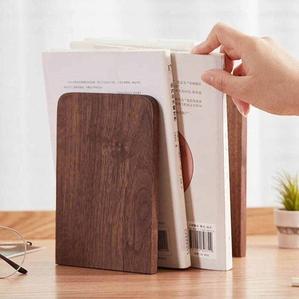 Natural Wooden Bookends Beech Walnut Desktop Bookshelf Organizer Office Home Book Ends Pair Decor