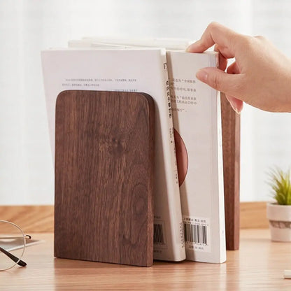 Natural Wooden Bookends Beech Walnut Desktop Bookshelf Organizer Office Home Book Ends Pair Decor