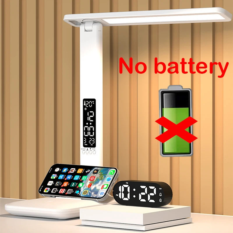LED Desk Lamp with Clock & Calendar – Foldable Touch Dimmer