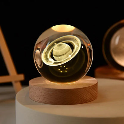 3D Galaxy Crystal Ball Night Light Bedroom Lighting Gift Ideas Moon Lamp Warm 3000K Glow
