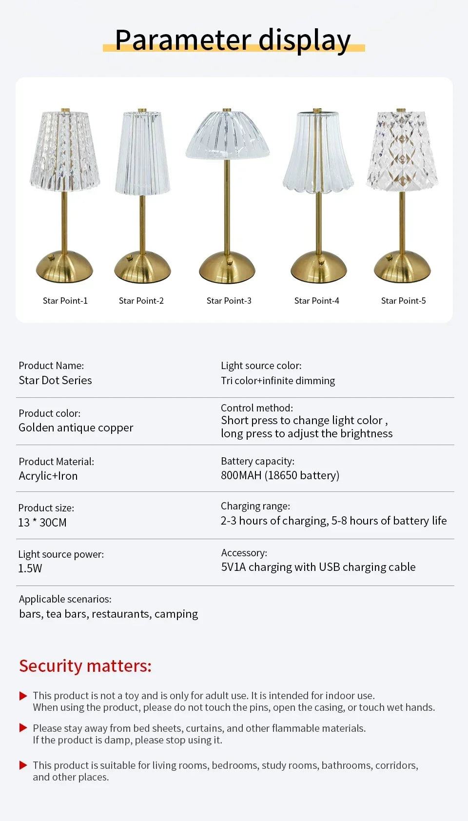 Crystal LED Table Lamp Touch Sensor Rechargeable Night Light Bedroom Bedside Bar Hotel Decor