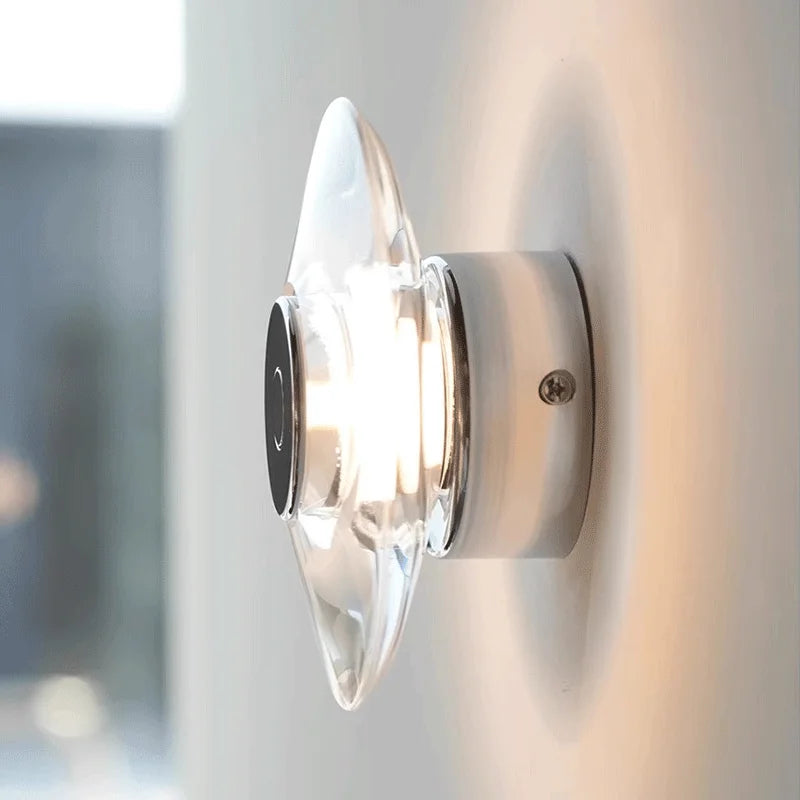 Modern Round Crystal Bedside Lamp Bedroom Living Room Italian LED Sconce Minimalist Art Circular
