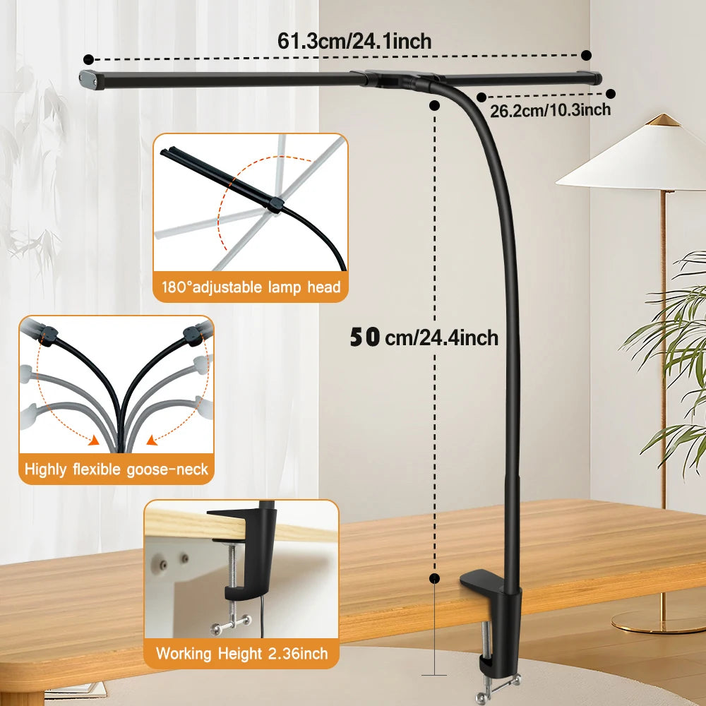 LED Architect Desk Lamp – Double Head Gooseneck 5 Colour Dimmer