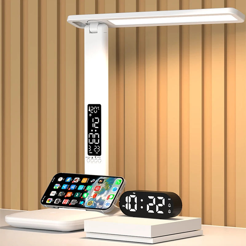 LED Desk Lamp with Clock & Calendar – Foldable Touch Dimmer