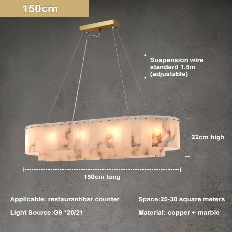 Natural Marble & Brass Ring Chandelier Pendant Light Round Linear & 2-Tier