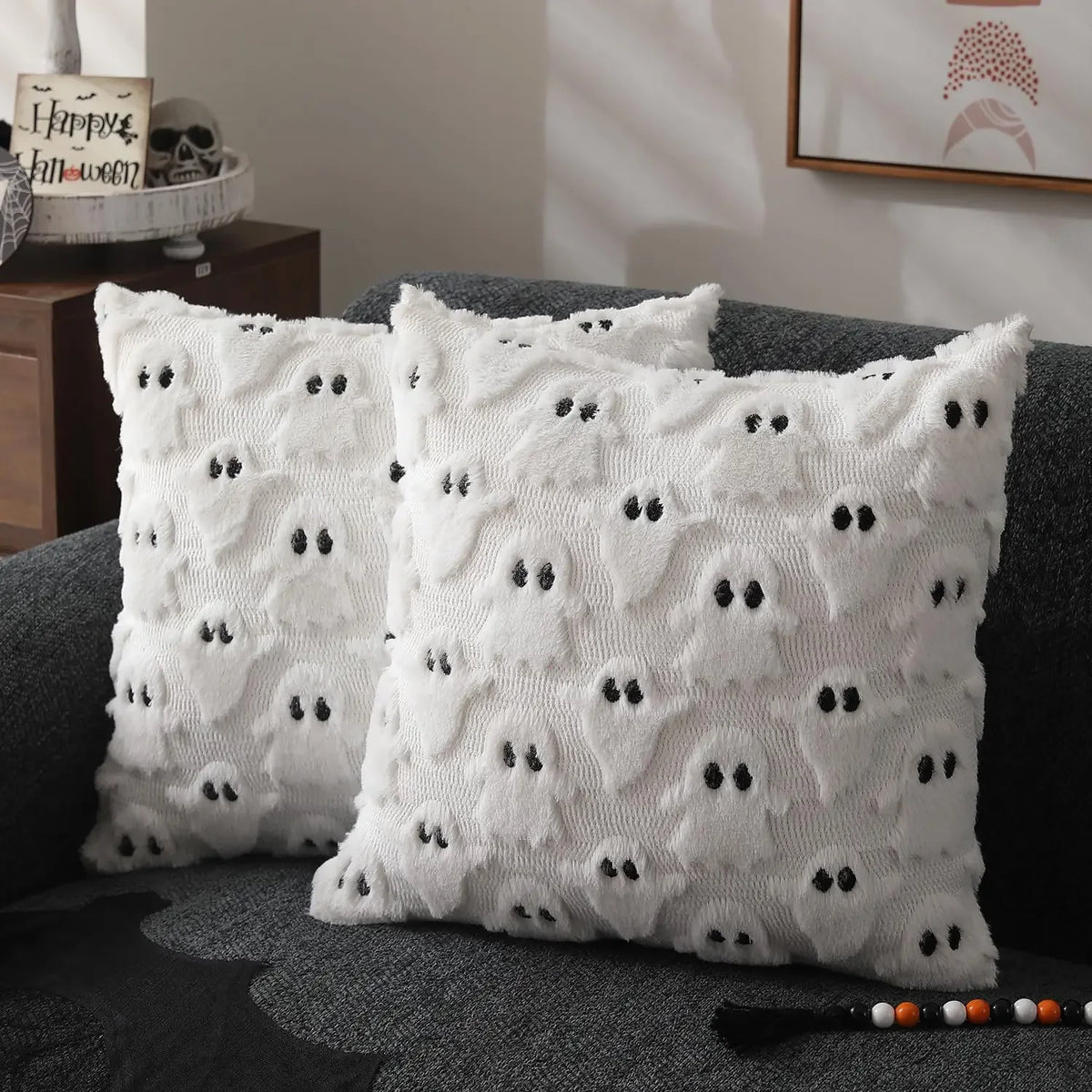 Fall Halloween Throw Pillow Covers Decorative Pumpkin Pattern Pillowcase Soft Plush Faux