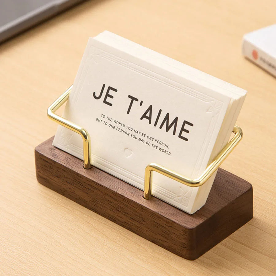 Wooden Business Card Holder Display Stand Wood Office Desk Home Storage