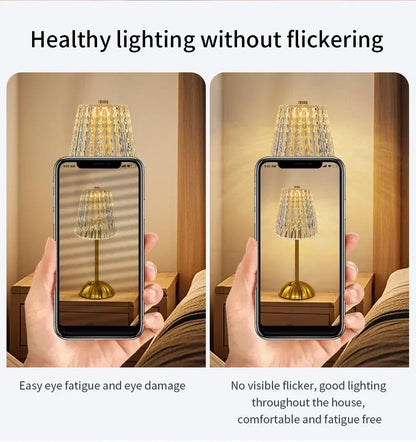 Crystal LED Table Lamp Touch Sensor Rechargeable Night Light Bedroom Bedside Bar Hotel Decor