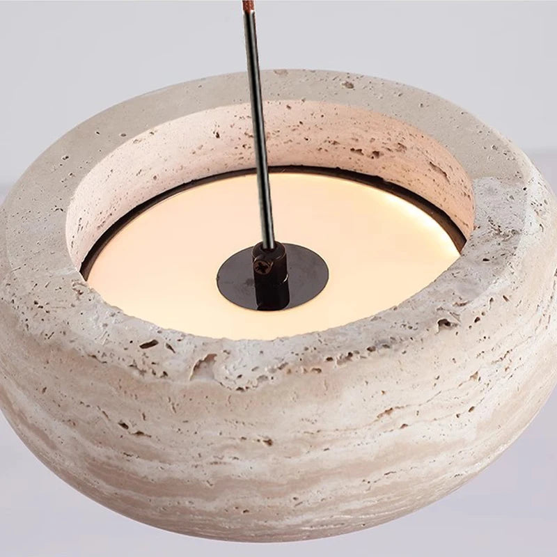 Japanese Wabi Sabi Stone Pendant Lamp Bedroom Bedside Table Light Natural Stone 3000K Warm Nordic