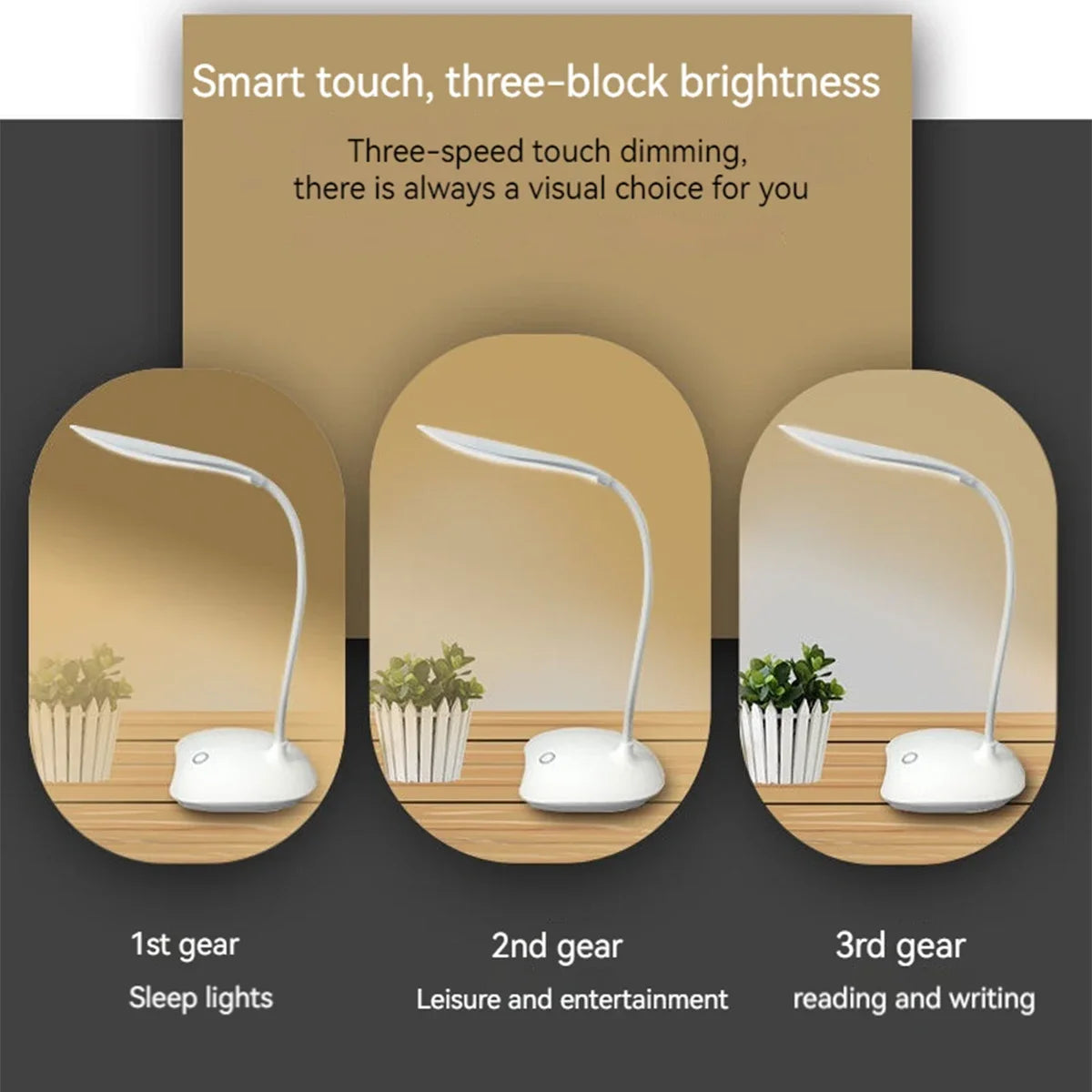 Home Office LED Desk Lamp – USB Touch Dimmer 3 Brightness Levels