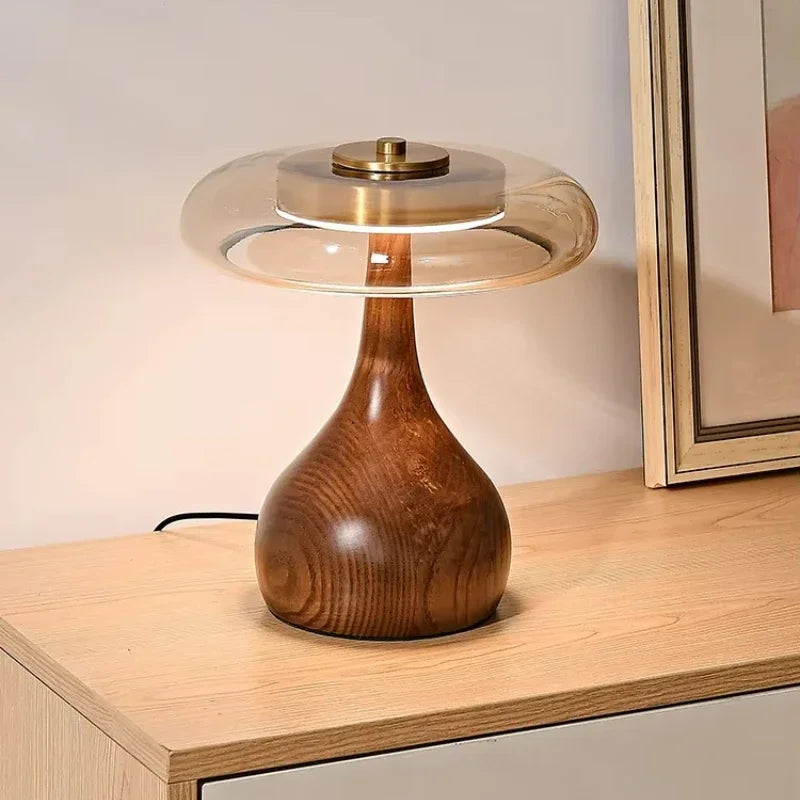 Retro Style Floor Lamp Wooden French Desk for Bedroom Living Room Study Hotel Bedside Table Glass