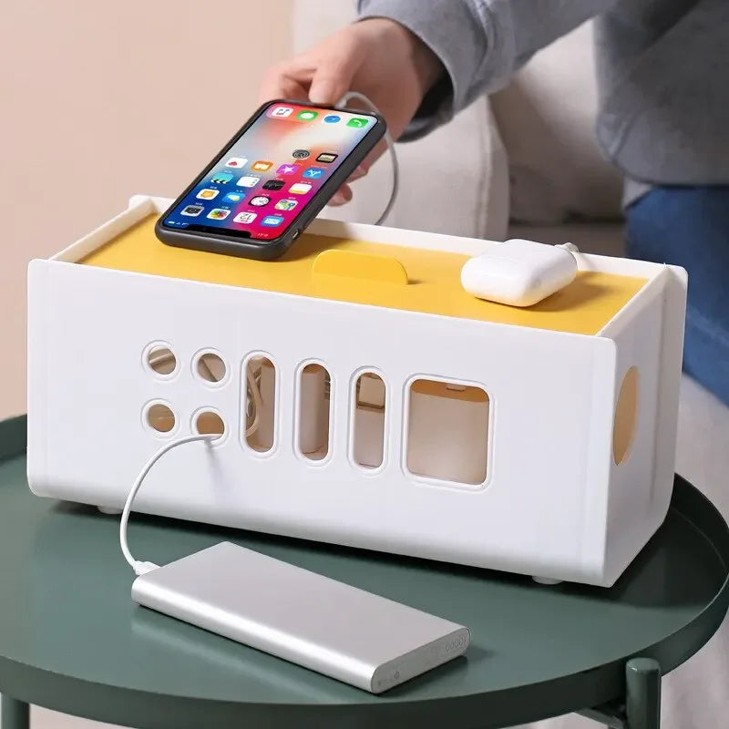 Cable Management Box Power Strip Organizer Desk Organiser Home Office Storage